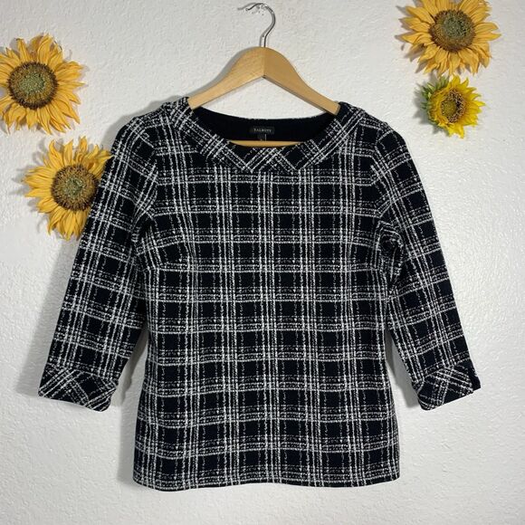 Talbots Tops - Talbots Ponte Knit Top Black White Plaid 3/4 Sleeve Womens Size Small Petite
